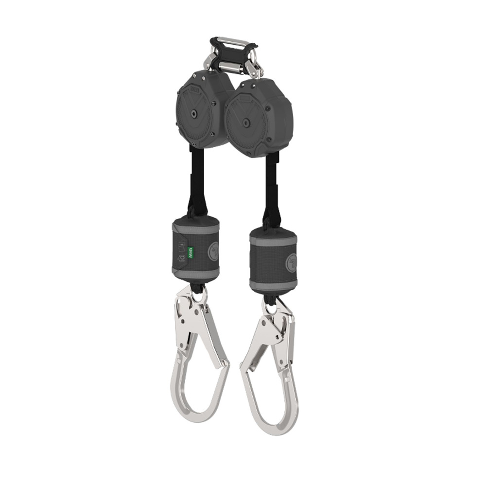 MSA V-SHOCK PFL, 6', Twin-Leg, 36CL Large Steel Snaphooks, Twin Link Triple Action Carabiner (Top), ANSI Z359.14 from GME Supply